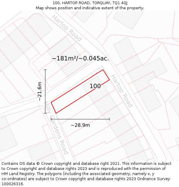 100, HARTOP ROAD, TORQUAY, TQ1 4QJ: Plot and title map