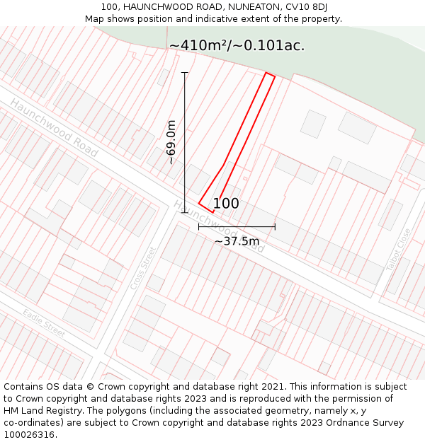 100, HAUNCHWOOD ROAD, NUNEATON, CV10 8DJ: Plot and title map
