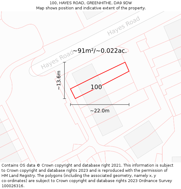 100, HAYES ROAD, GREENHITHE, DA9 9DW: Plot and title map