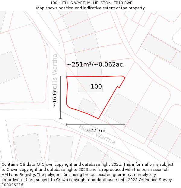 100, HELLIS WARTHA, HELSTON, TR13 8WF: Plot and title map