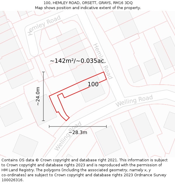 100, HEMLEY ROAD, ORSETT, GRAYS, RM16 3DQ: Plot and title map