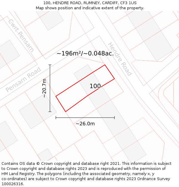 100, HENDRE ROAD, RUMNEY, CARDIFF, CF3 1US: Plot and title map