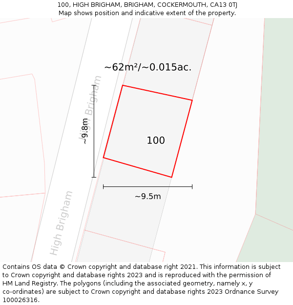 100, HIGH BRIGHAM, BRIGHAM, COCKERMOUTH, CA13 0TJ: Plot and title map