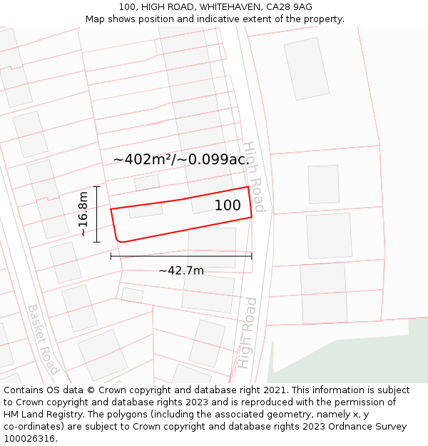 100, HIGH ROAD, WHITEHAVEN, CA28 9AG: Plot and title map