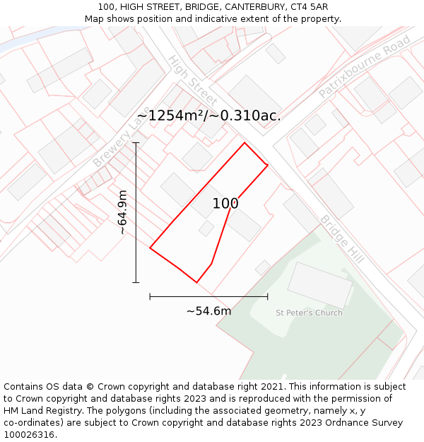 100, HIGH STREET, BRIDGE, CANTERBURY, CT4 5AR: Plot and title map