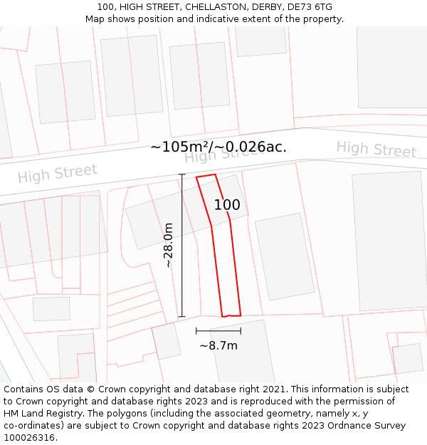 100, HIGH STREET, CHELLASTON, DERBY, DE73 6TG: Plot and title map