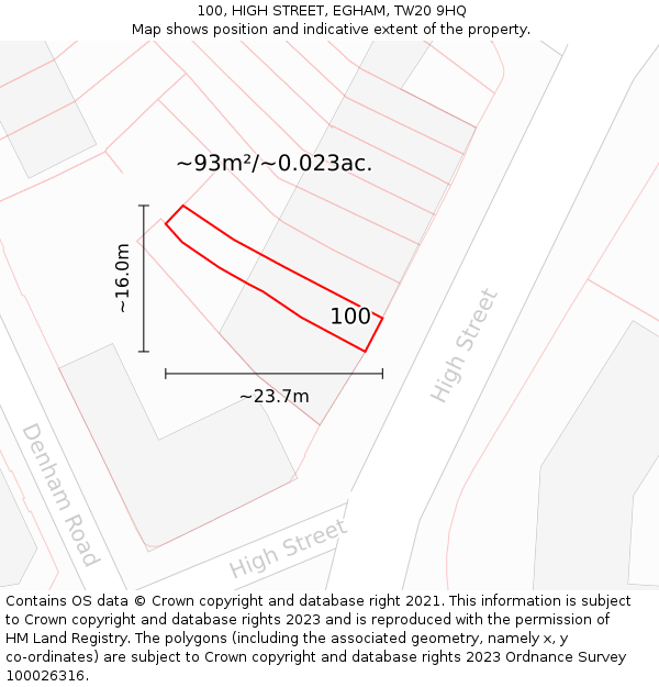 100, HIGH STREET, EGHAM, TW20 9HQ: Plot and title map