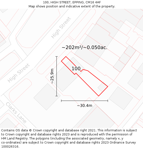 100, HIGH STREET, EPPING, CM16 4AF: Plot and title map