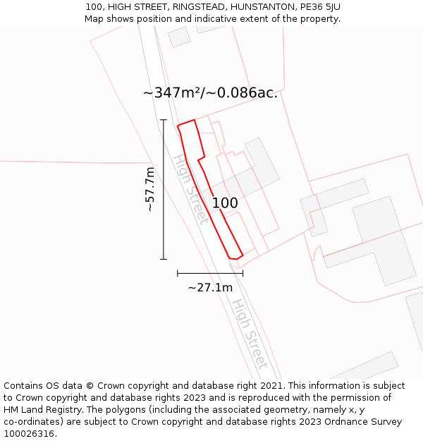 100, HIGH STREET, RINGSTEAD, HUNSTANTON, PE36 5JU: Plot and title map