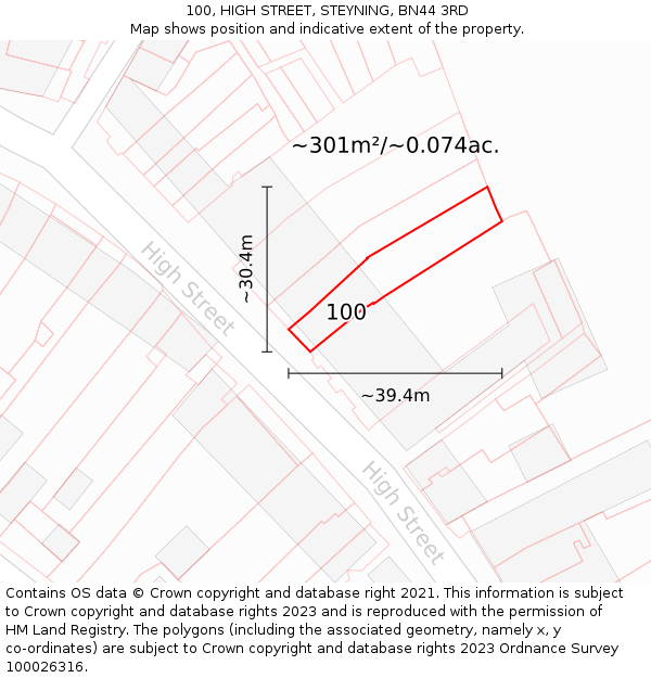 100, HIGH STREET, STEYNING, BN44 3RD: Plot and title map