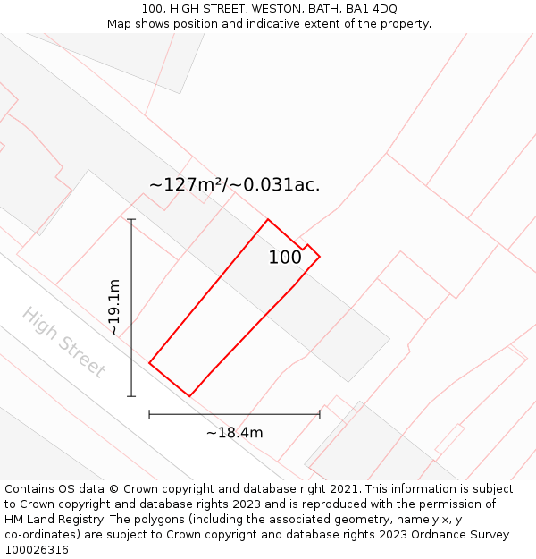 100, HIGH STREET, WESTON, BATH, BA1 4DQ: Plot and title map