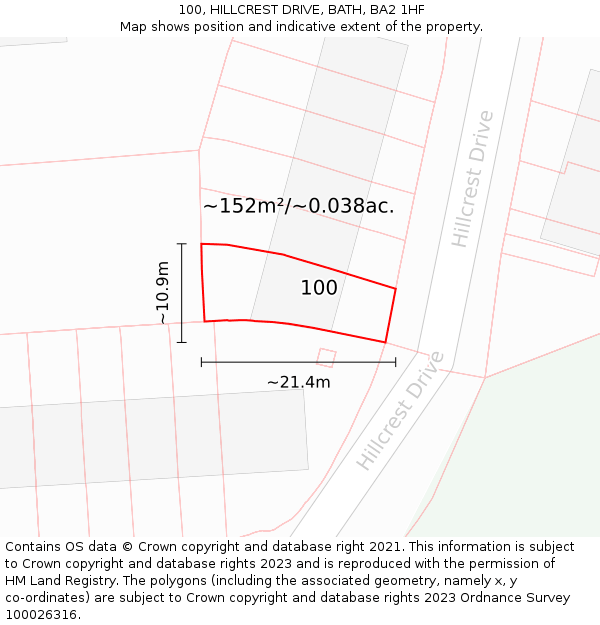 100, HILLCREST DRIVE, BATH, BA2 1HF: Plot and title map