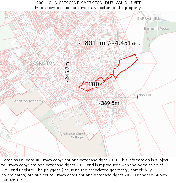 100, HOLLY CRESCENT, SACRISTON, DURHAM, DH7 6PT: Plot and title map