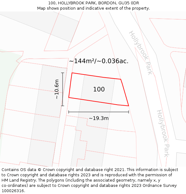 100, HOLLYBROOK PARK, BORDON, GU35 0DR: Plot and title map
