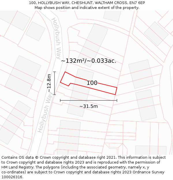 100, HOLLYBUSH WAY, CHESHUNT, WALTHAM CROSS, EN7 6EP: Plot and title map