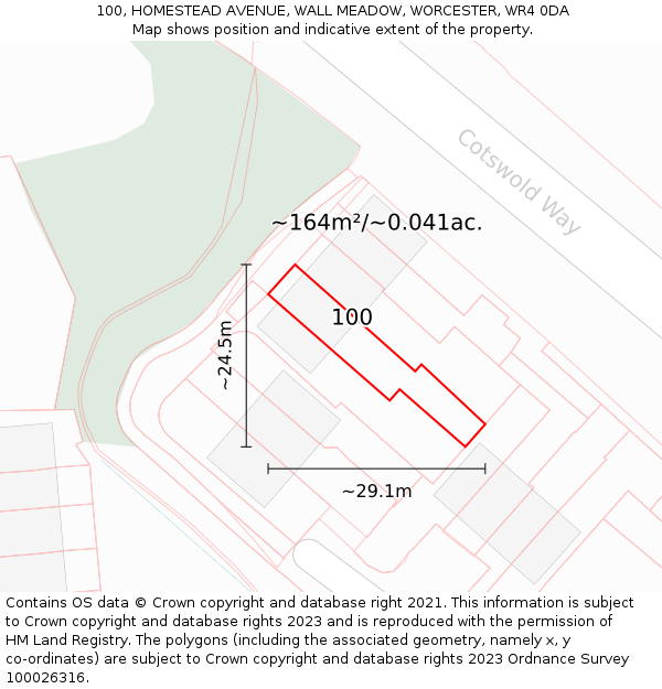 100, HOMESTEAD AVENUE, WALL MEADOW, WORCESTER, WR4 0DA: Plot and title map