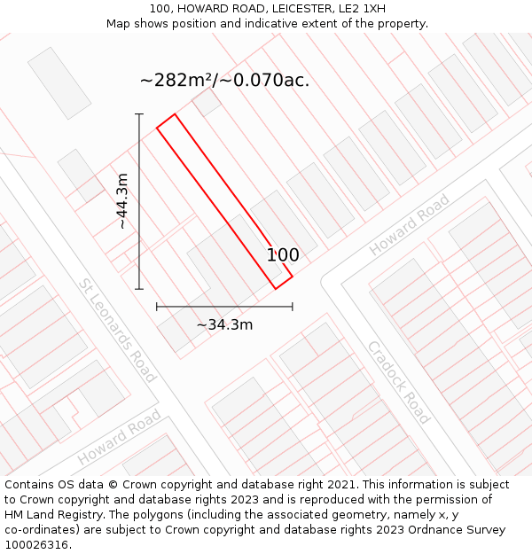 100, HOWARD ROAD, LEICESTER, LE2 1XH: Plot and title map