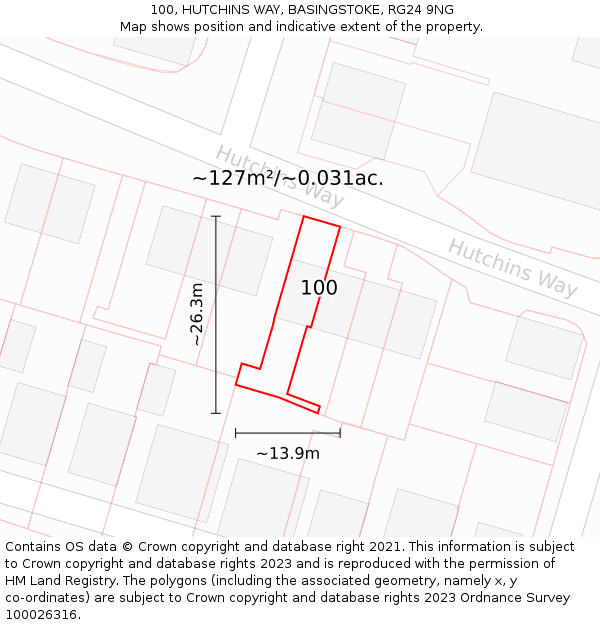 100, HUTCHINS WAY, BASINGSTOKE, RG24 9NG: Plot and title map
