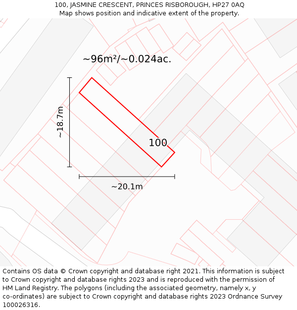 100, JASMINE CRESCENT, PRINCES RISBOROUGH, HP27 0AQ: Plot and title map