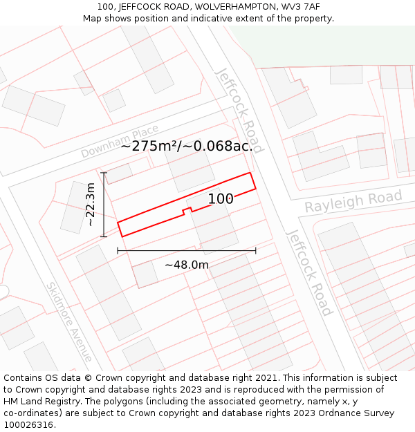 100, JEFFCOCK ROAD, WOLVERHAMPTON, WV3 7AF: Plot and title map