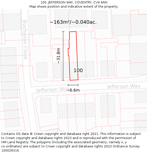 100, JEFFERSON WAY, COVENTRY, CV4 9AN: Plot and title map
