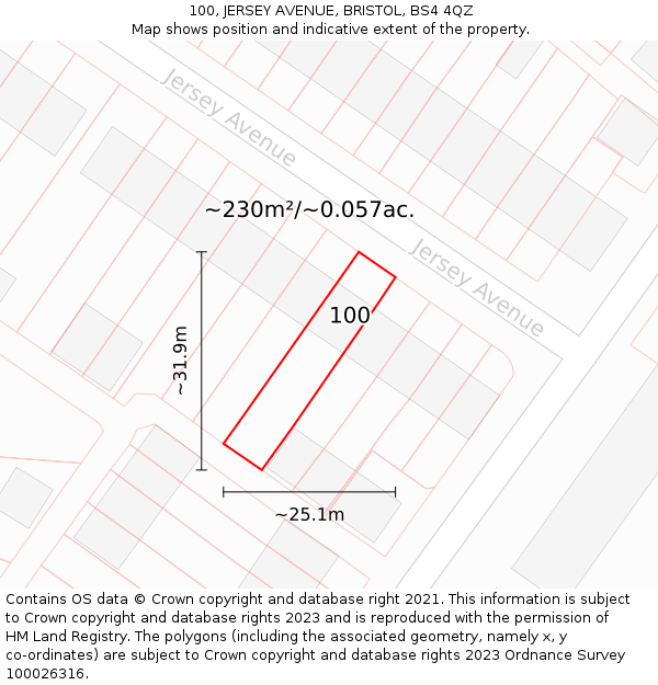 100, JERSEY AVENUE, BRISTOL, BS4 4QZ: Plot and title map