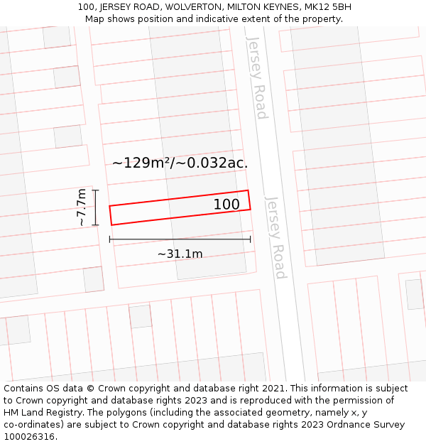 100, JERSEY ROAD, WOLVERTON, MILTON KEYNES, MK12 5BH: Plot and title map