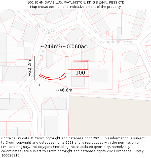 100, JOHN DAVIS WAY, WATLINGTON, KING'S LYNN, PE33 0TD: Plot and title map
