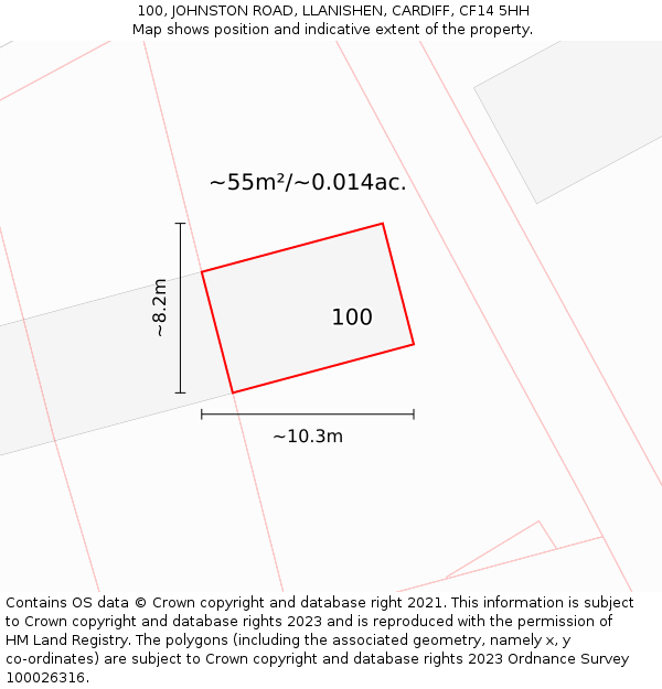 100, JOHNSTON ROAD, LLANISHEN, CARDIFF, CF14 5HH: Plot and title map