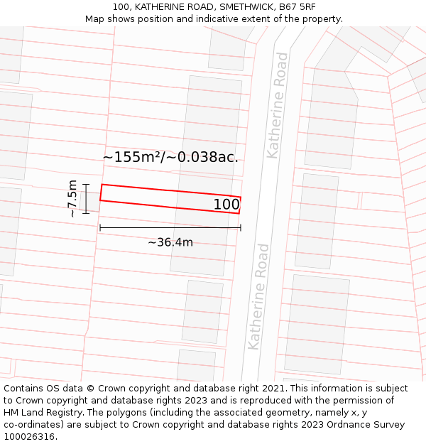 100, KATHERINE ROAD, SMETHWICK, B67 5RF: Plot and title map