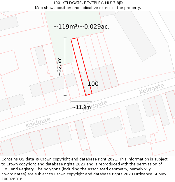 100, KELDGATE, BEVERLEY, HU17 8JD: Plot and title map