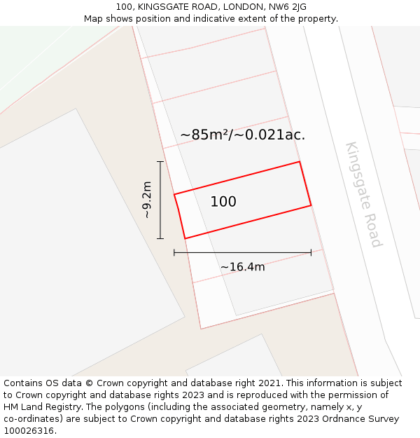 100, KINGSGATE ROAD, LONDON, NW6 2JG: Plot and title map