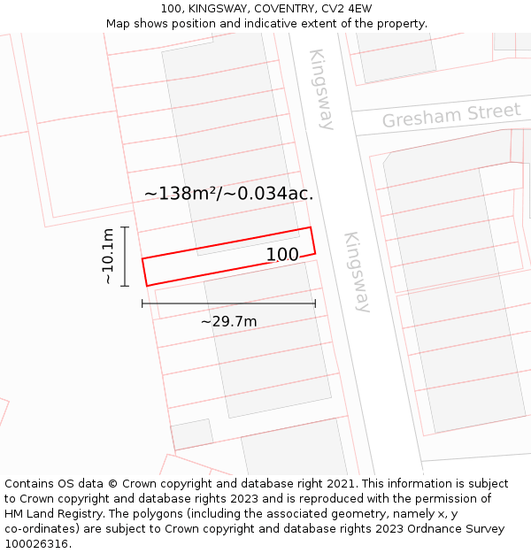 100, KINGSWAY, COVENTRY, CV2 4EW: Plot and title map