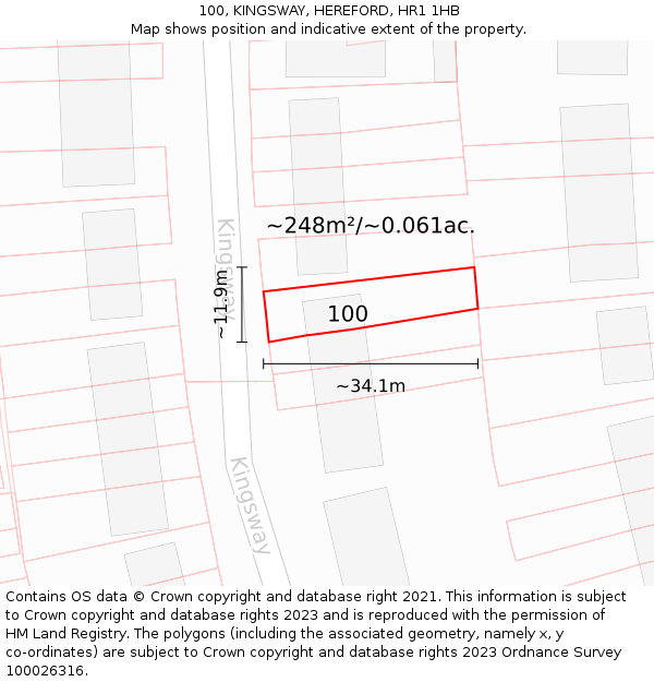 100, KINGSWAY, HEREFORD, HR1 1HB: Plot and title map