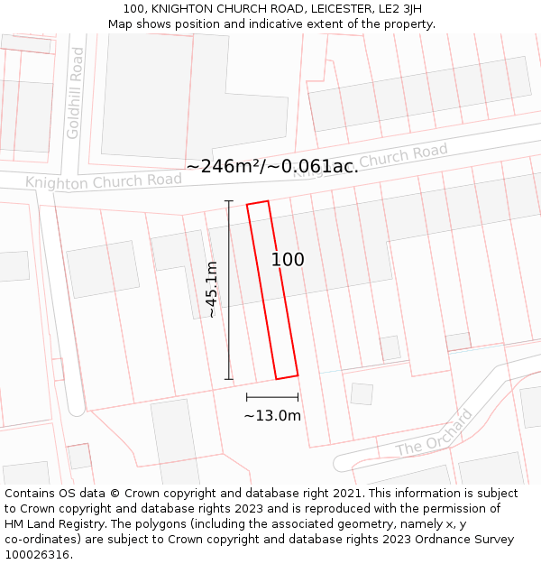 100, KNIGHTON CHURCH ROAD, LEICESTER, LE2 3JH: Plot and title map