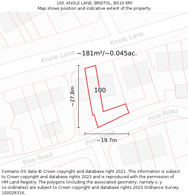100, KNOLE LANE, BRISTOL, BS10 6RY: Plot and title map