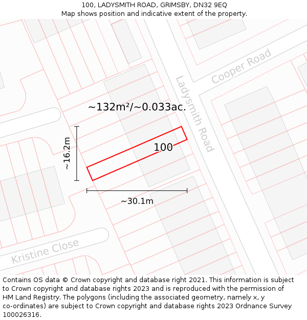 100, LADYSMITH ROAD, GRIMSBY, DN32 9EQ: Plot and title map