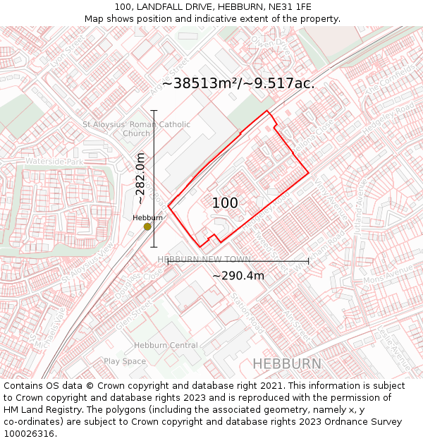 100, LANDFALL DRIVE, HEBBURN, NE31 1FE: Plot and title map