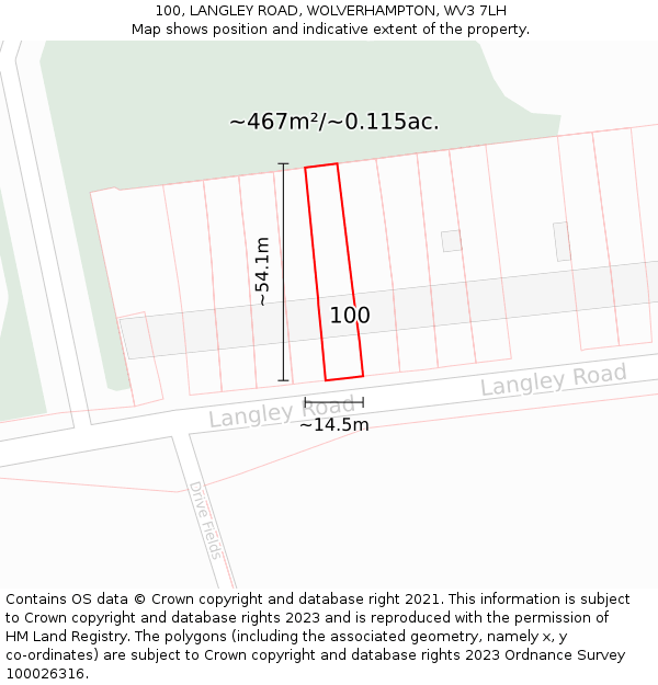 100, LANGLEY ROAD, WOLVERHAMPTON, WV3 7LH: Plot and title map