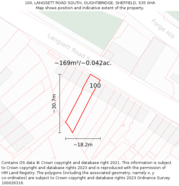 100, LANGSETT ROAD SOUTH, OUGHTIBRIDGE, SHEFFIELD, S35 0HA: Plot and title map