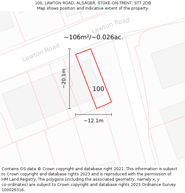 100, LAWTON ROAD, ALSAGER, STOKE-ON-TRENT, ST7 2DB: Plot and title map