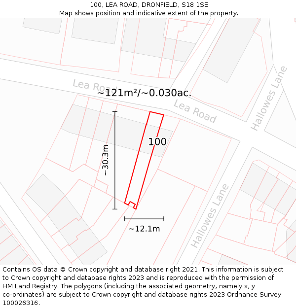 100, LEA ROAD, DRONFIELD, S18 1SE: Plot and title map