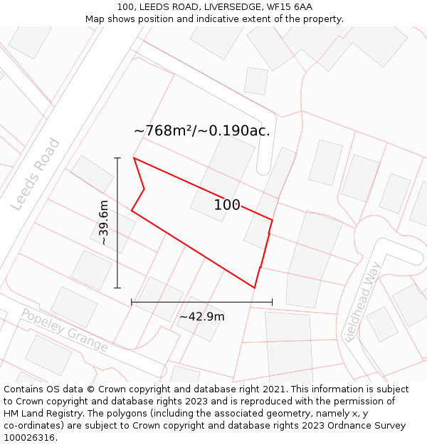100, LEEDS ROAD, LIVERSEDGE, WF15 6AA: Plot and title map