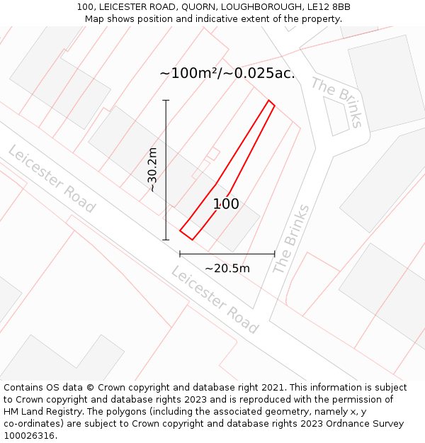 100, LEICESTER ROAD, QUORN, LOUGHBOROUGH, LE12 8BB: Plot and title map