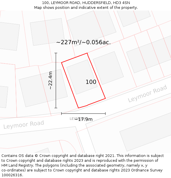 100, LEYMOOR ROAD, HUDDERSFIELD, HD3 4SN: Plot and title map