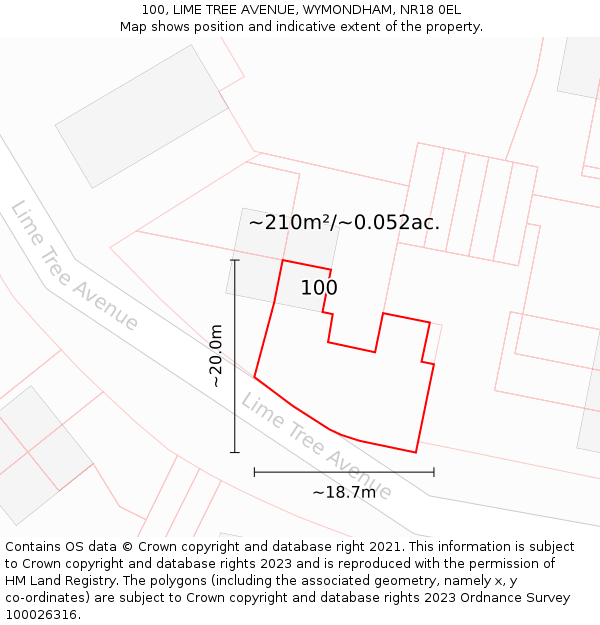 100, LIME TREE AVENUE, WYMONDHAM, NR18 0EL: Plot and title map