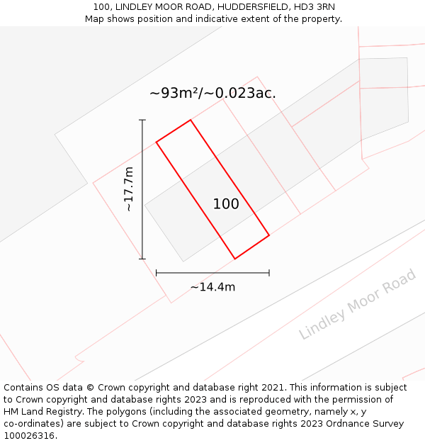 100, LINDLEY MOOR ROAD, HUDDERSFIELD, HD3 3RN: Plot and title map