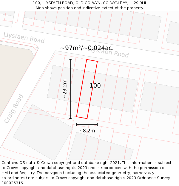 100, LLYSFAEN ROAD, OLD COLWYN, COLWYN BAY, LL29 9HL: Plot and title map
