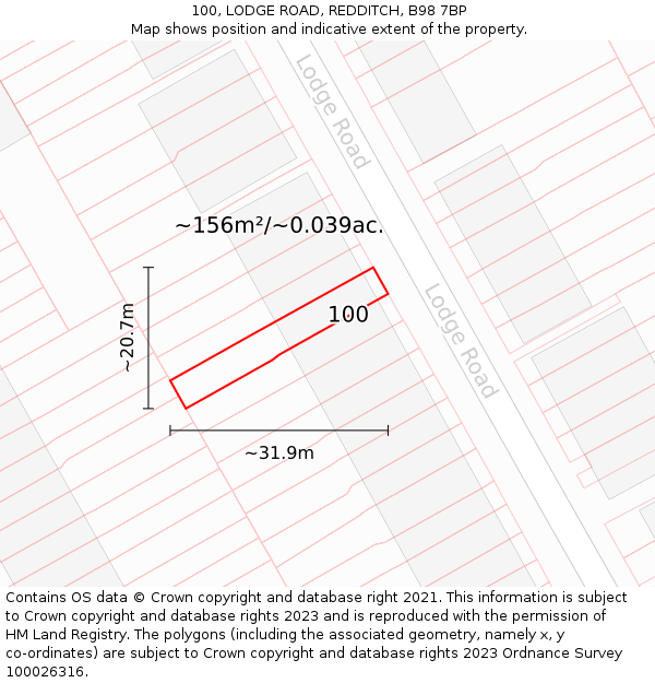 100, LODGE ROAD, REDDITCH, B98 7BP: Plot and title map