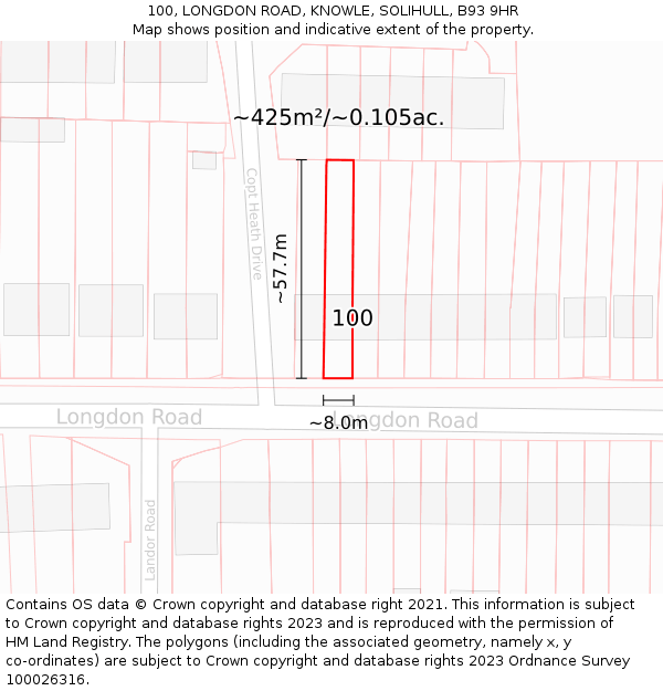 100, LONGDON ROAD, KNOWLE, SOLIHULL, B93 9HR: Plot and title map